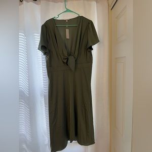 Olive green satin midi dress